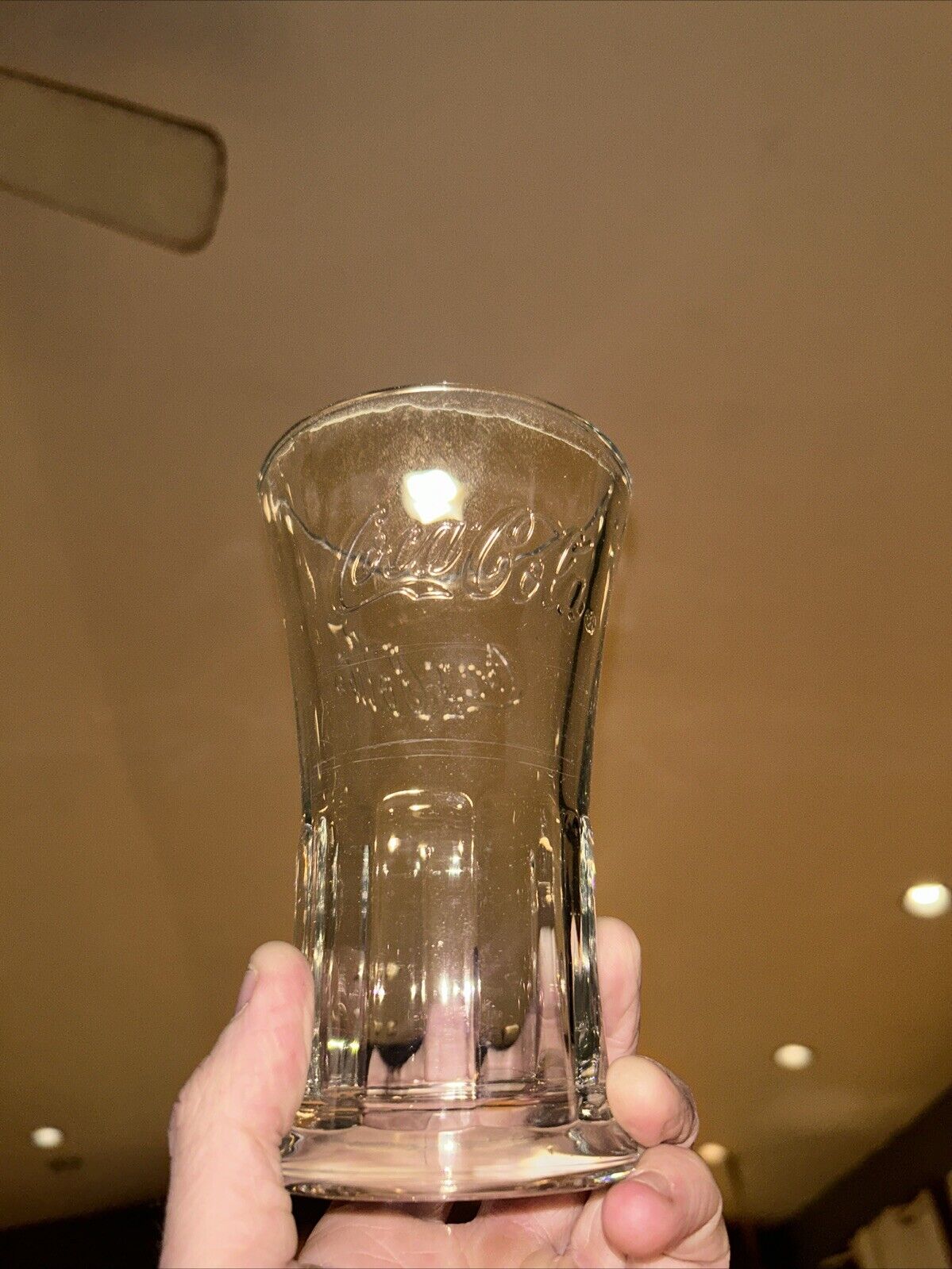 Vintage HEAVY, RIDGED BOTTOM CLEAR GLASS 16oz Coca-Cola Drinking Glasses ~ EUC