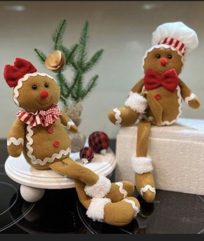Two Pc Seated Gingerbread Couple , Gingerbread Decoration