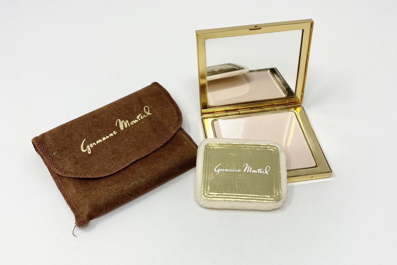 Vintage Germaine Monteil Pressed Powder Super Glow Gold Compact & Case Vanity