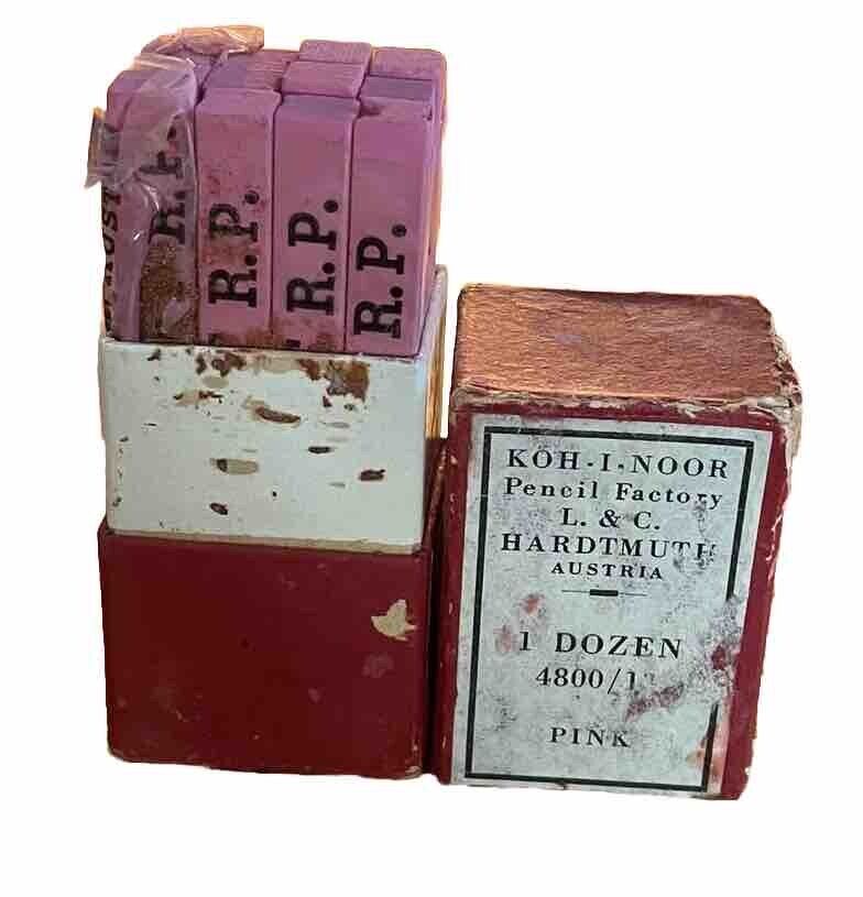 12 antique Vintage Koh-I-Noor pink chalk square sticks pencil factory austria