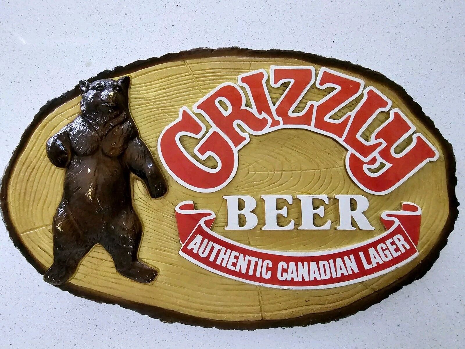 Vintage GRIZZLY Beer~Authentic Canadian Lager Plastic Beer Sign; Van Munching
