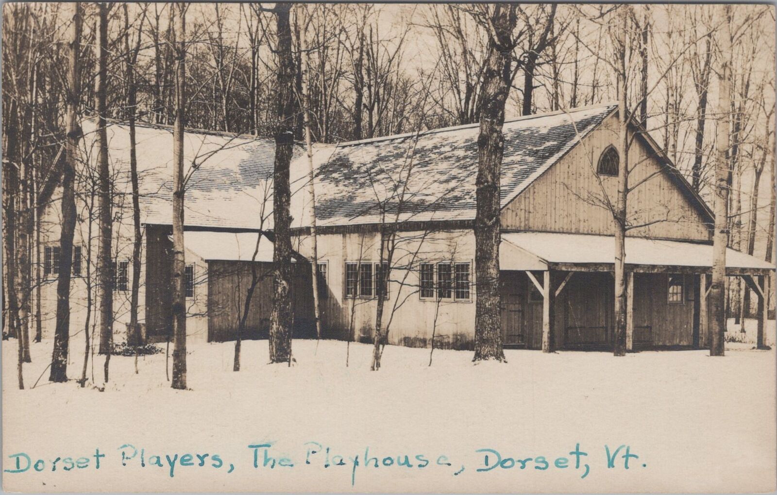 Dorset Players Playhouse, Dorset, Vermont Snow Scene RPPC Photo 1950 Postcard
