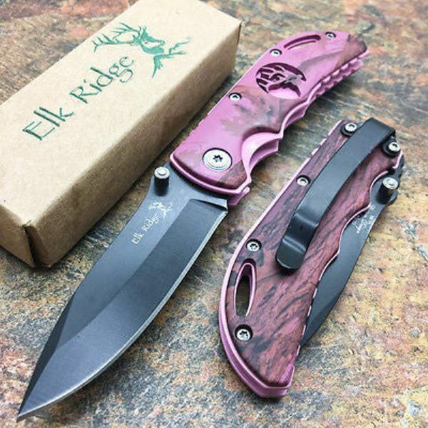 Elk Ridge Small Folding Custom Design Pink Camo Gentleman's Pocket Knife