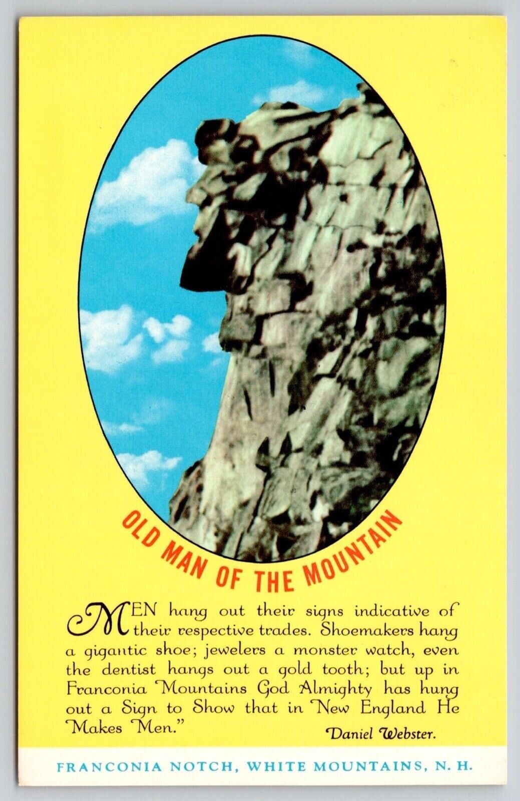 Old Man Mountain Rock Formation Franconia Notch White New Hampshire VNG Postcard