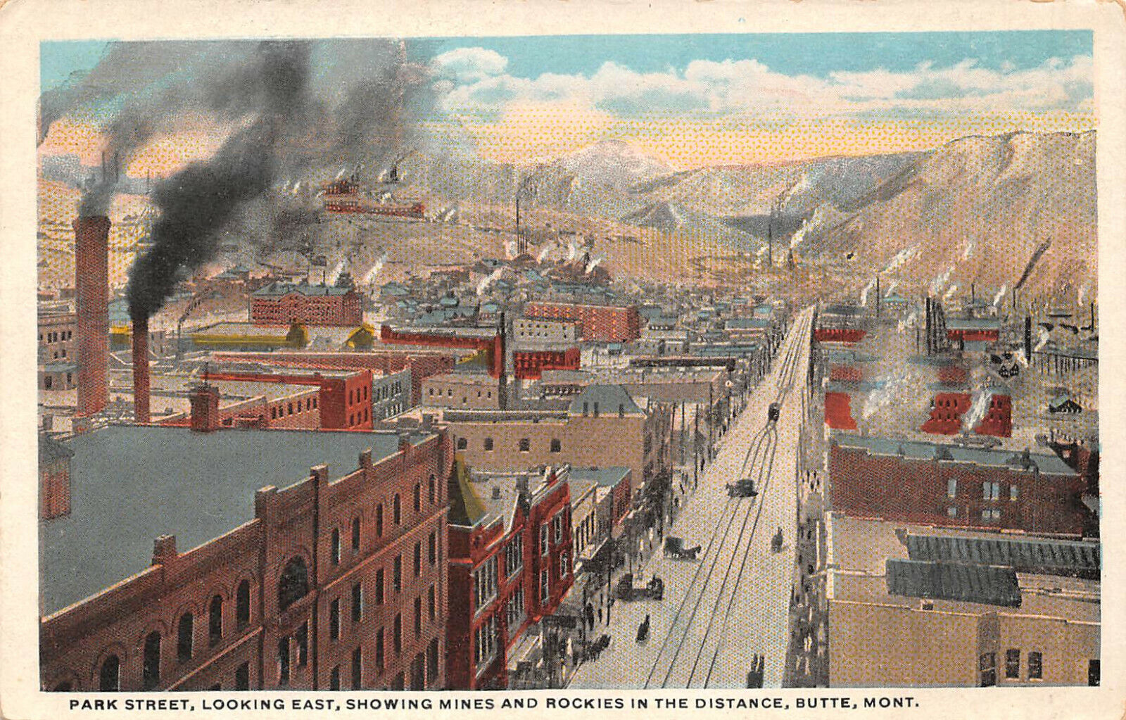 Park Street, Looking East, Butte, Montana Showing Mines & Rockies VTG Postcard 
