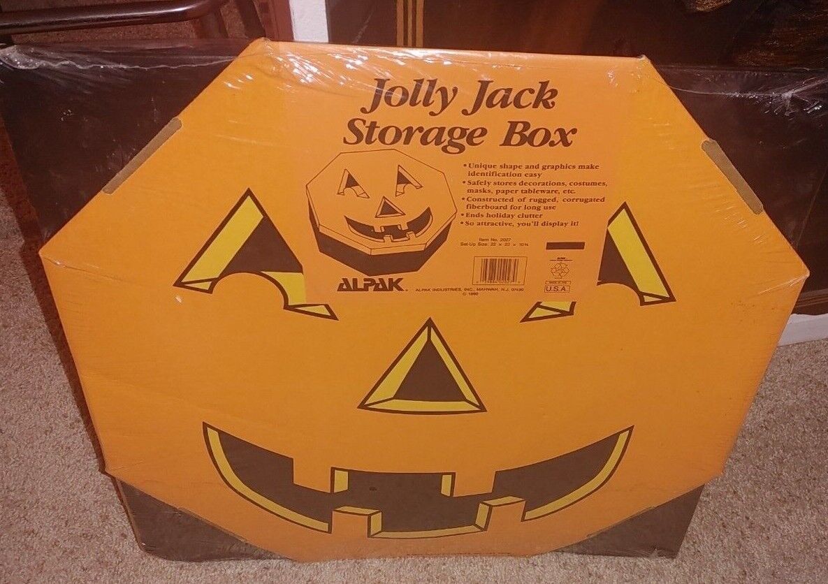 Vintage Alpak Halloween Jolly Jack Pumpkin Cardboard Storage Box 22