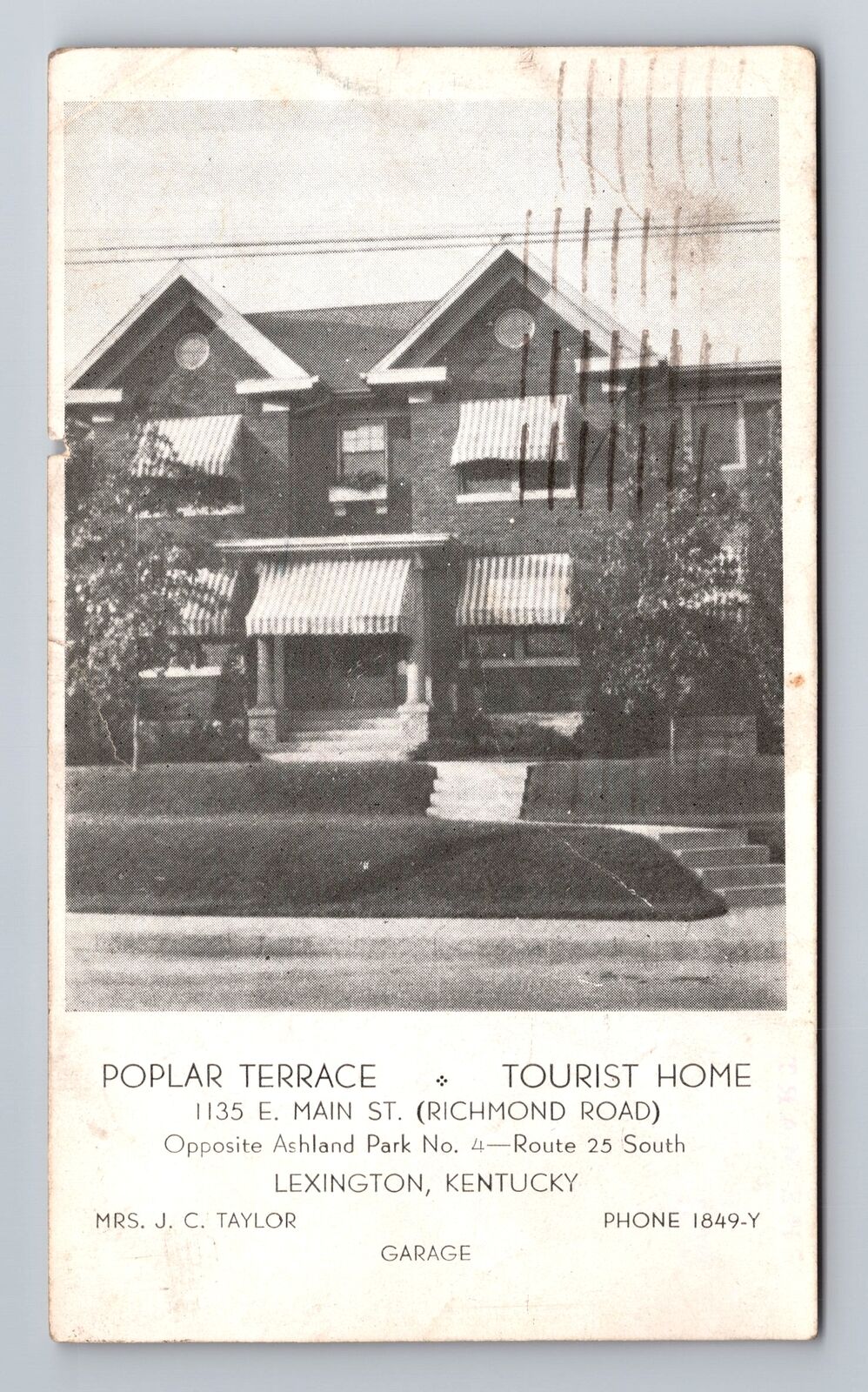 Lexington KY-Kentucky, Poplar Terrace Tourist Home, Vintage c1941 Postcard