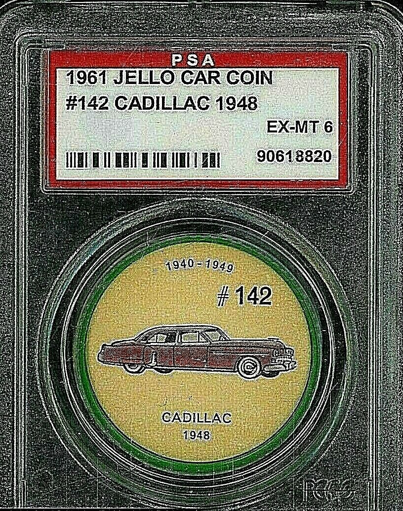1961 Jello Car Coin #142 Cadillac 1948 PSA 6 EX-MT and various bonus cards added