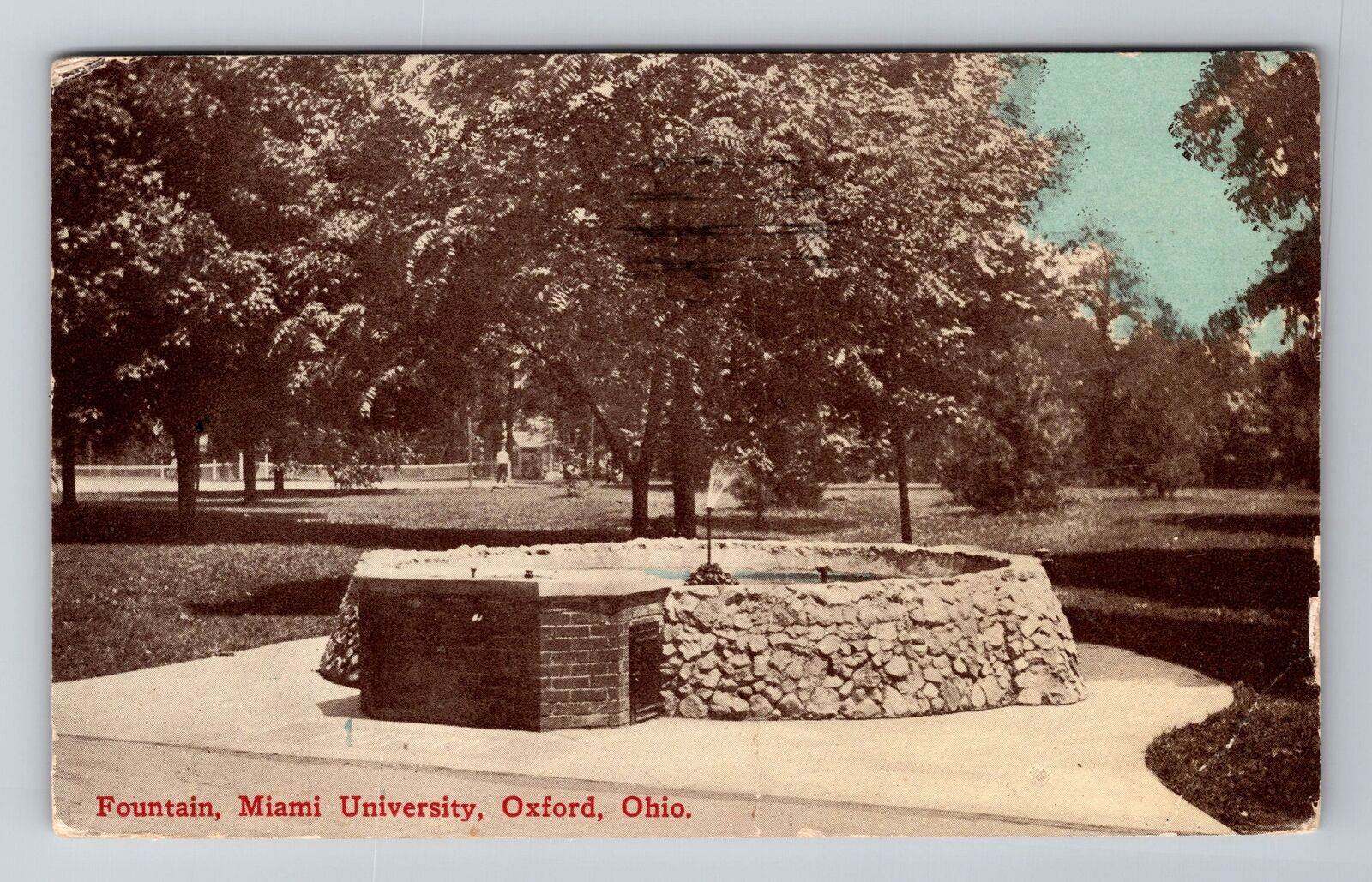 Oxford OH-Ohio, Miami University Fountain, Antique Vintage Souvenir Postcard