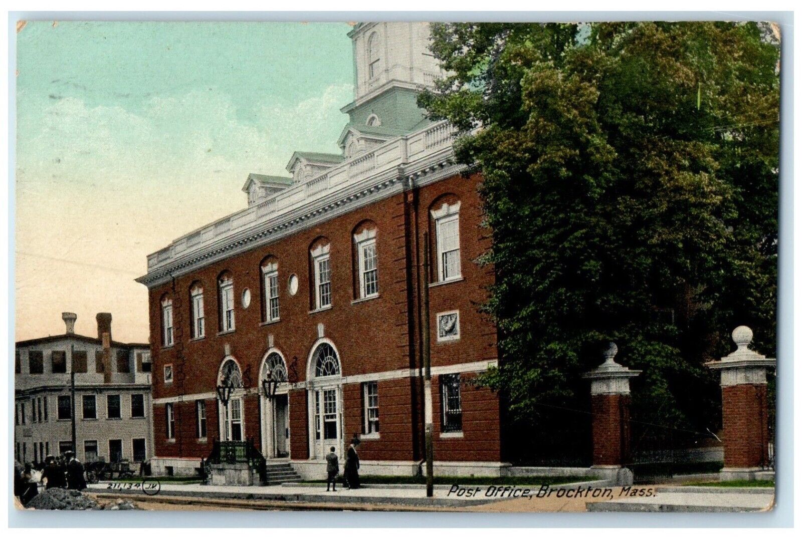 1910 Post Office Building Street View Brockton Massachusetts MA Antique Postcard