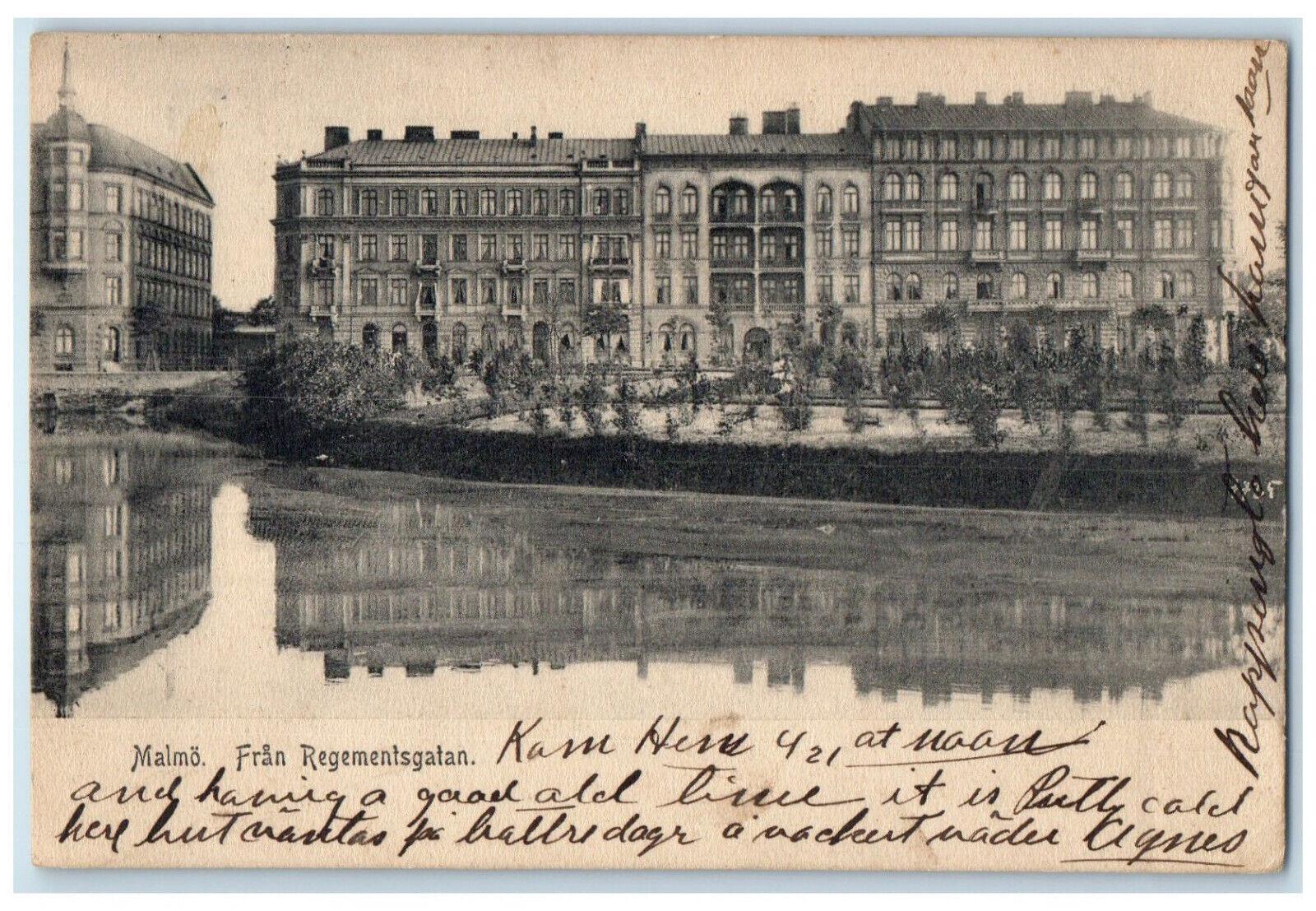 c1905 River Building View From Regementsgatan Malmo Sweden Antique Postcard