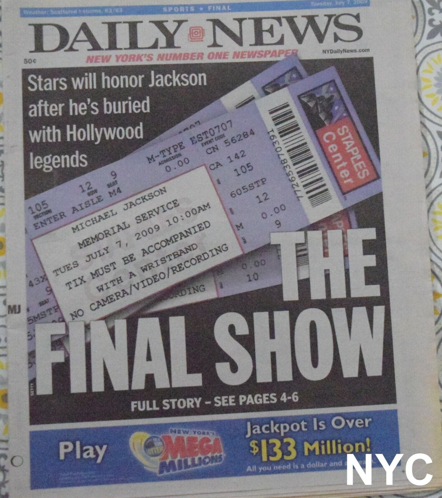 Michael Jackson The Final Show Ny Daily News July 7 2009 🔥