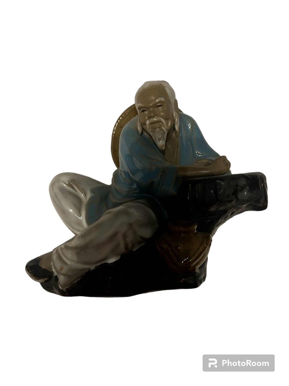 Vintage Shiwan Ceramic Chinese Mud Man 6inch Sitting Figure