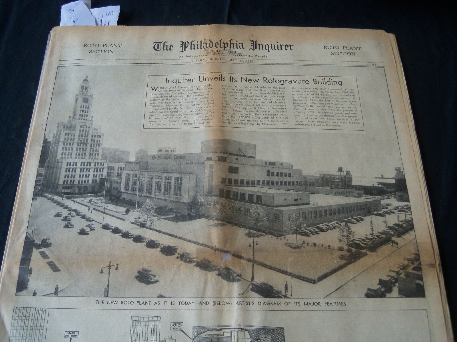 1949 MAY 23 PHILADELPHIA INQUIRER NEWSPAPER - NEW ROTOGRAVURE BUILDING - NT 7253