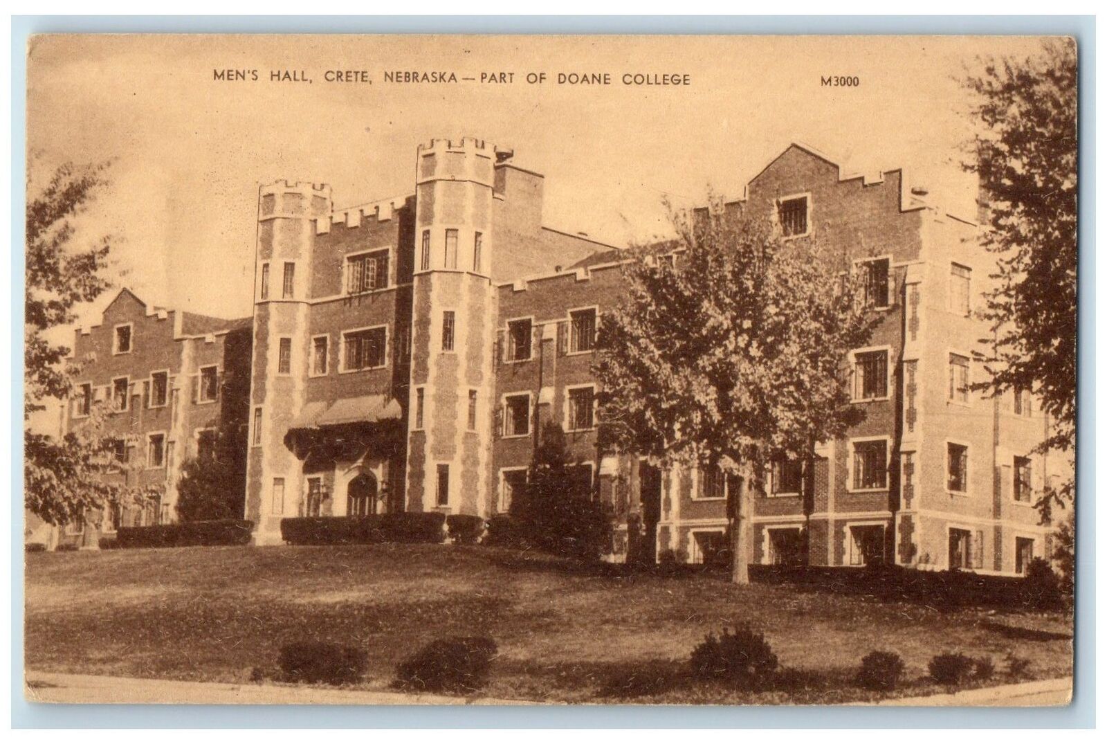 c1910s Men's Hall Part Of Doane College Crete Nebraska NE Unposted Tree Postcard