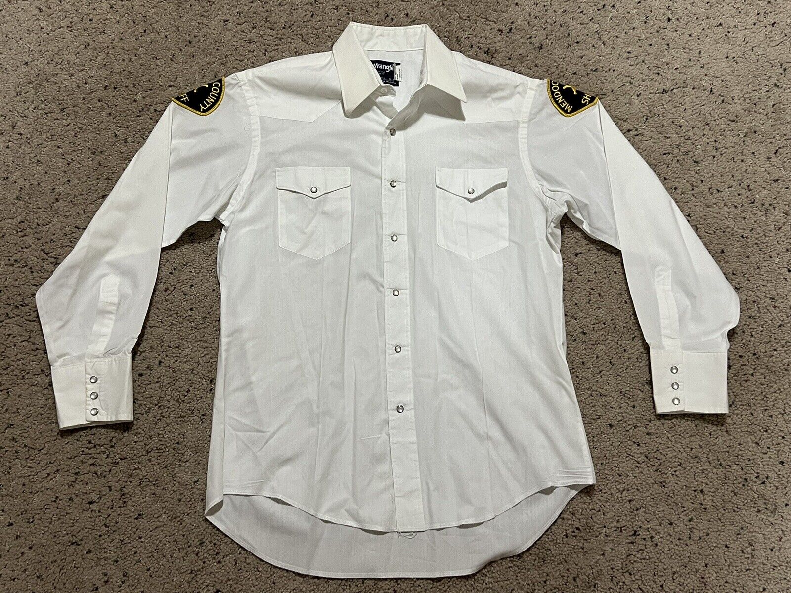 Vintage Mendicino County Sheriff Wrangler Pearl Snap Uniform Duty Shirt Sz 16-34