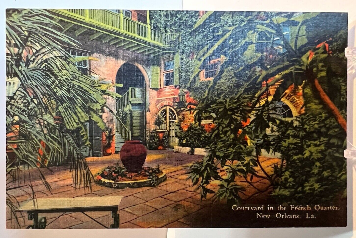 Vintage Louisiana Linen Postcard New Orleans Courtyard French Quarter