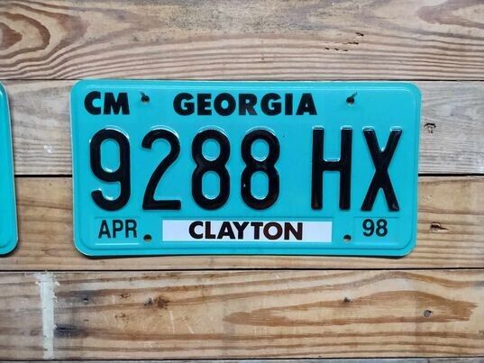 Georgia expired 1998 Clayton  County Commercial Semi Truck License Plate 9288 HX