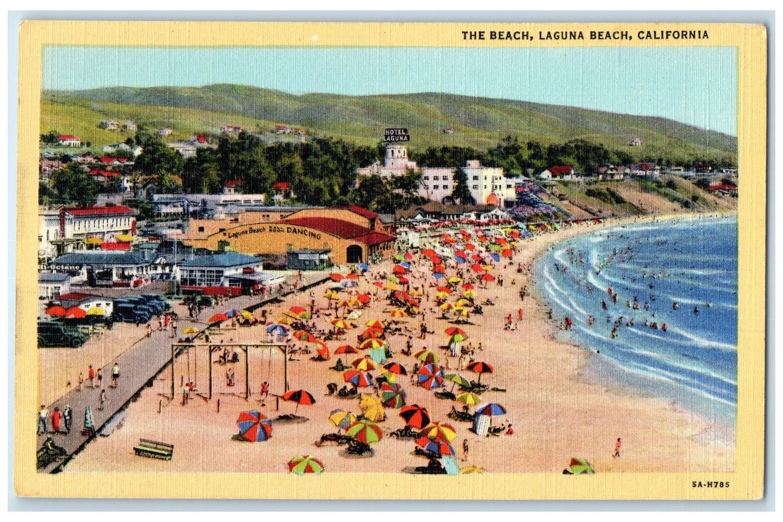 c1940's Bird's Eye View Of Laguna Beach Los Angeles California CA Bathe Postcard