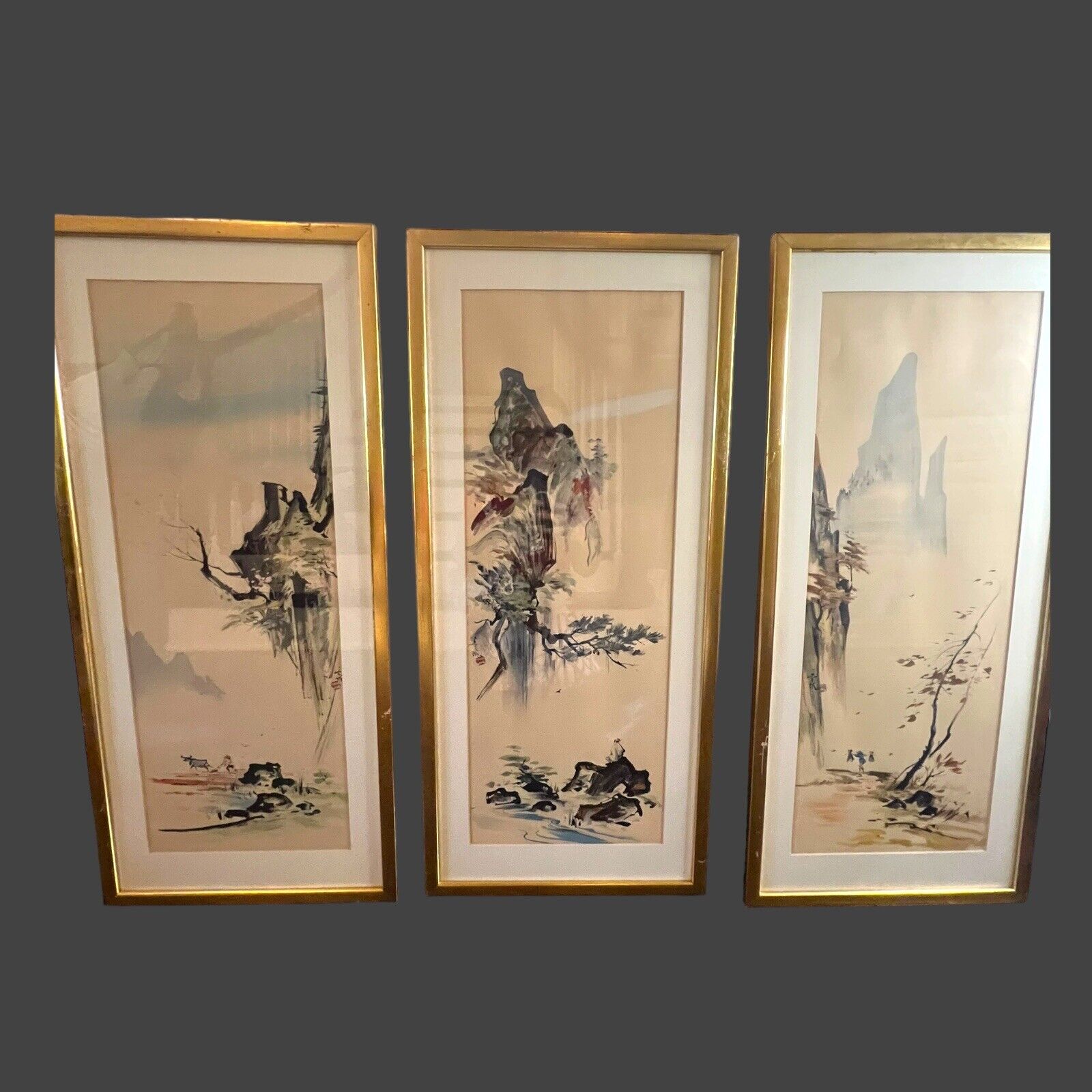Tyrus Wong Framed VTG Watercolor Prints a Trio of Seasons, Disney Famed Artist