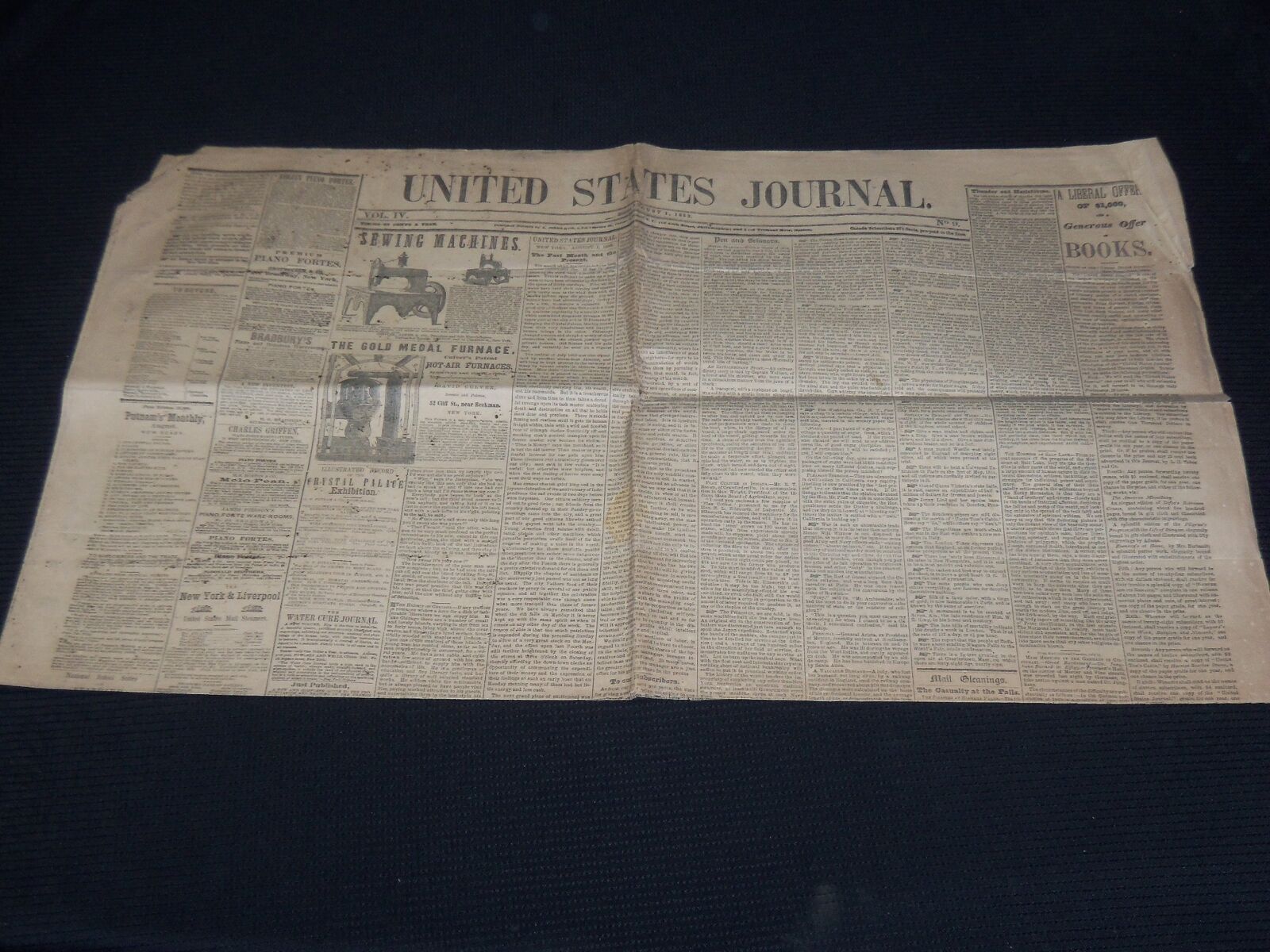 1853 AUGUST 1 UNITED STATES JOURNAL NEWSPAPER - VOLUME 4 NO. 9 - NP 3879C