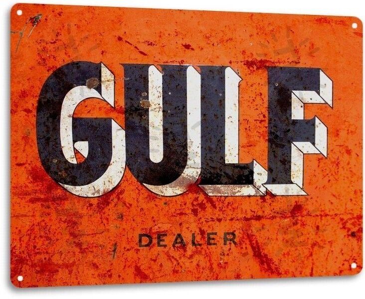 Gulf Gasoline Gas Dealer Oil Garage Shop Retro Wall Decor Large Metal Tin Sign