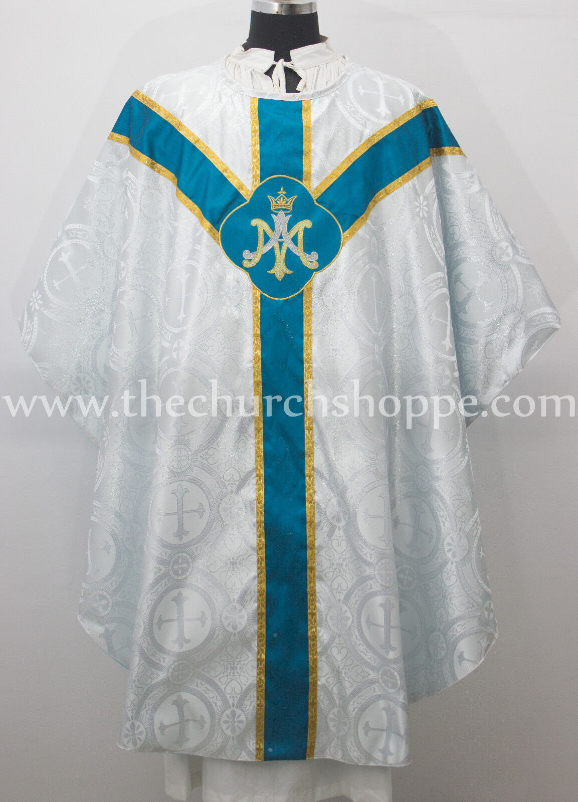 Marian blue with Silver brocade vestment,stole &mass set,gothic chasuble,casulla