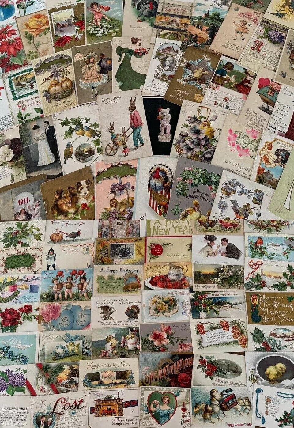 Huge Lot of 400 +++ Holidays Greetings Postcards DAMAGED- SCRAPBOOK CRAFTS