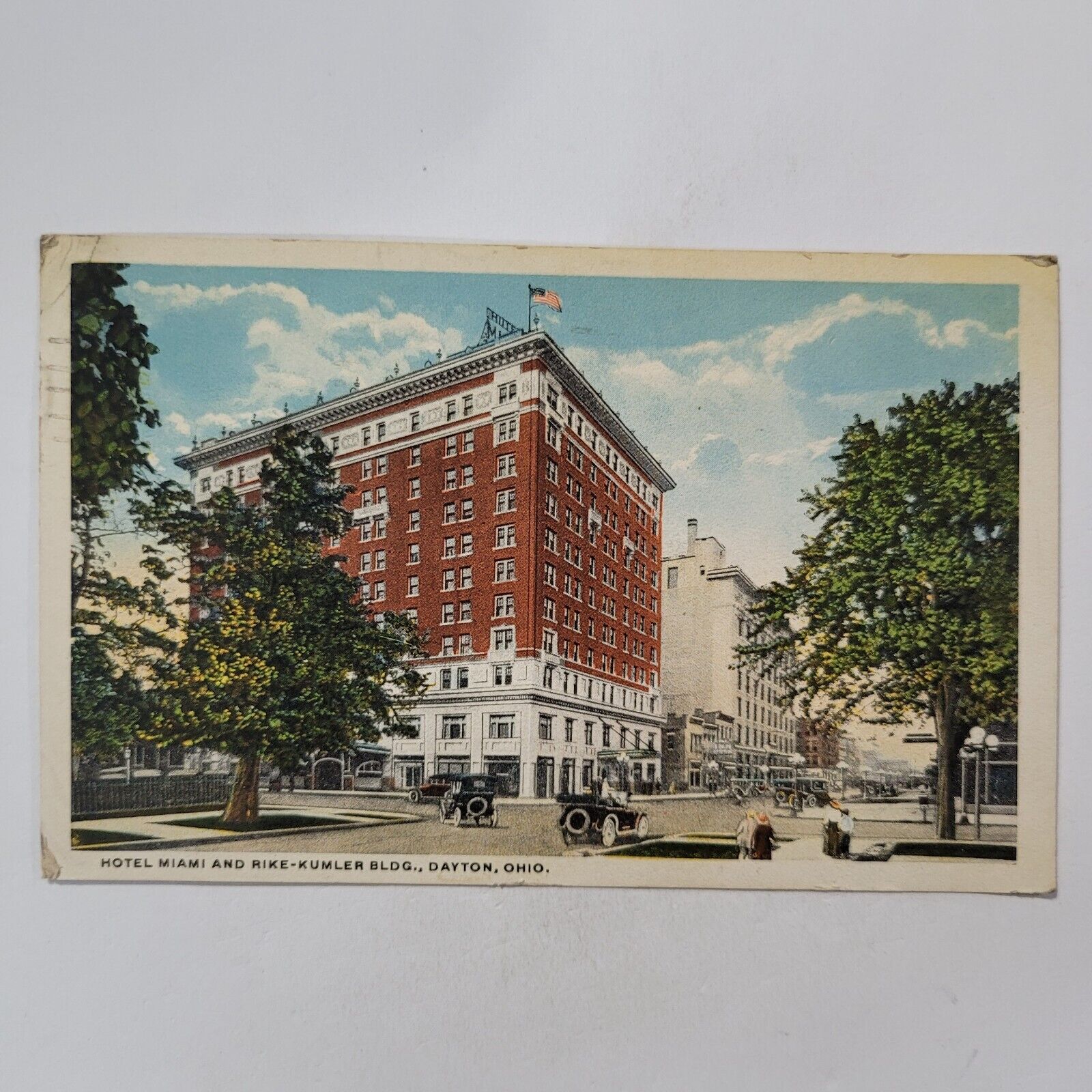 Hotel Miami Rike Kumler Building Dept Store Dayton OH Ohio US Flag Postcard