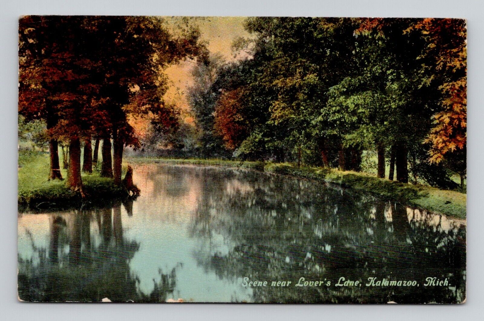 Postcard Lover's Lane Kalamazoo Michigan, 1911 Antique A4