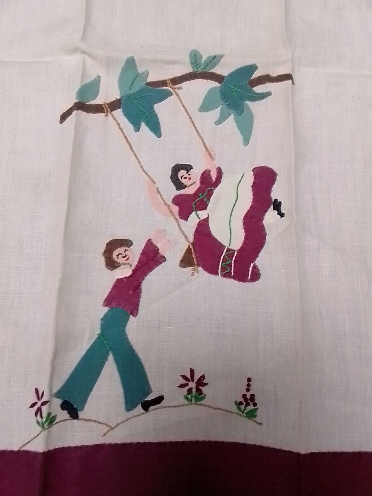 Vintage Linen Man Woman Swing Embroidered