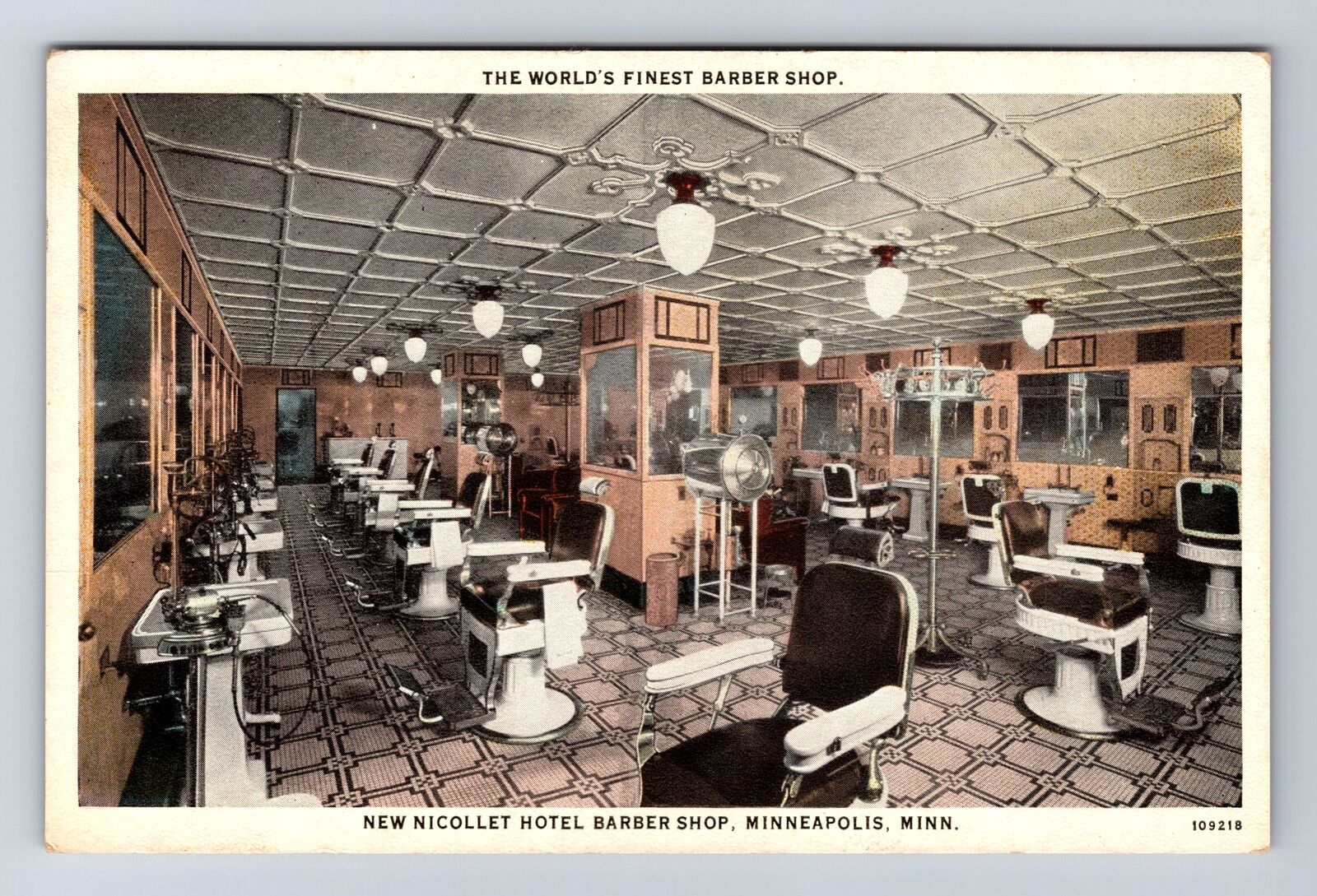 Minneapolis MN-Minnesota, New Nicollet Hotel Barber Shop Vintage Postcard