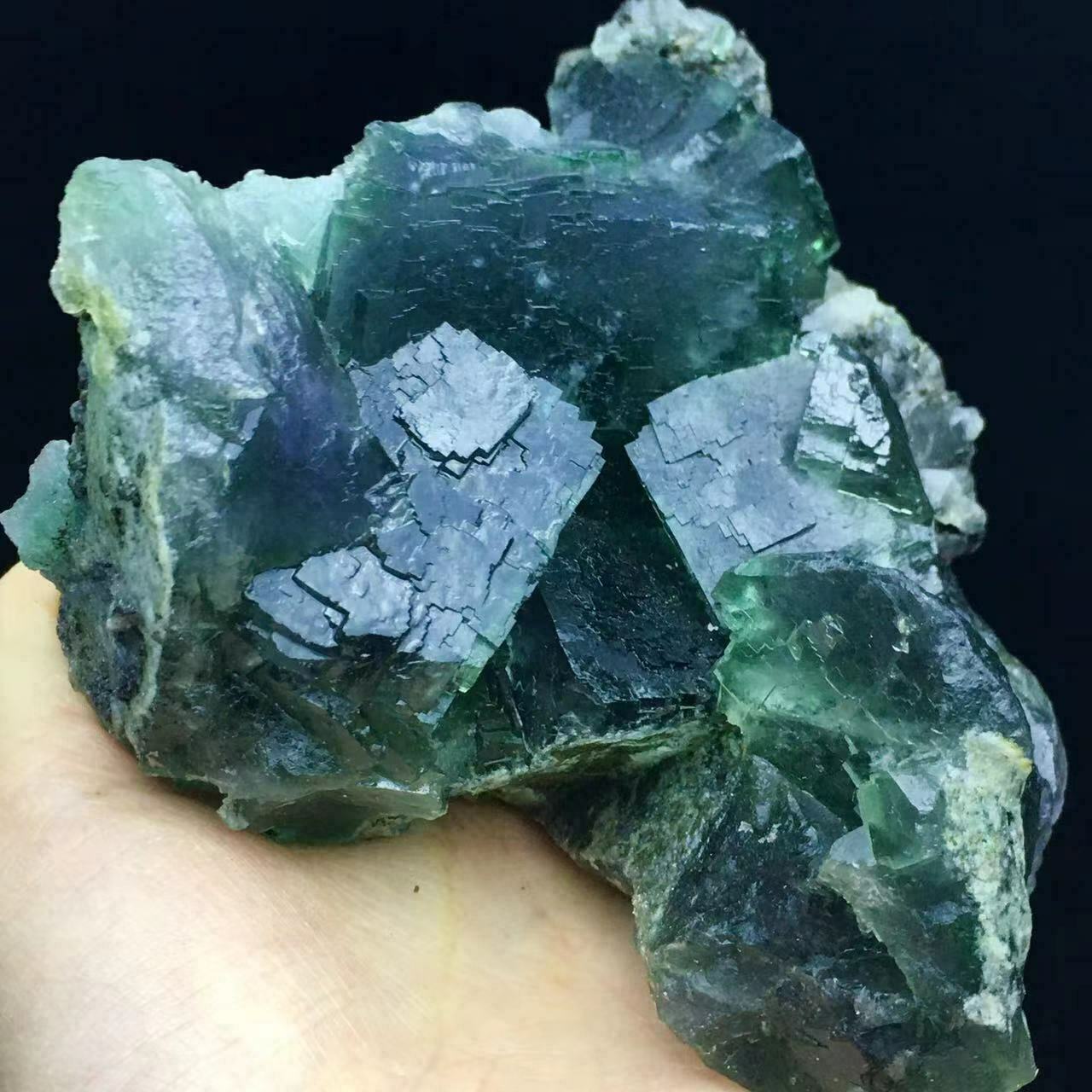 617g (1.4 LB) Natural Translucent Deep Green Cubic Fluorite Crystal & Calcite 
