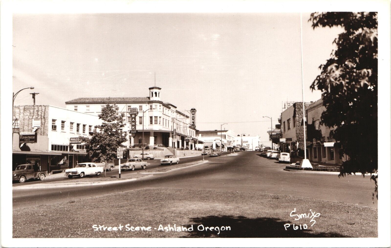 STREET SCENE antique real photo postcard rppc ASHLAND OREGON OR 1950s