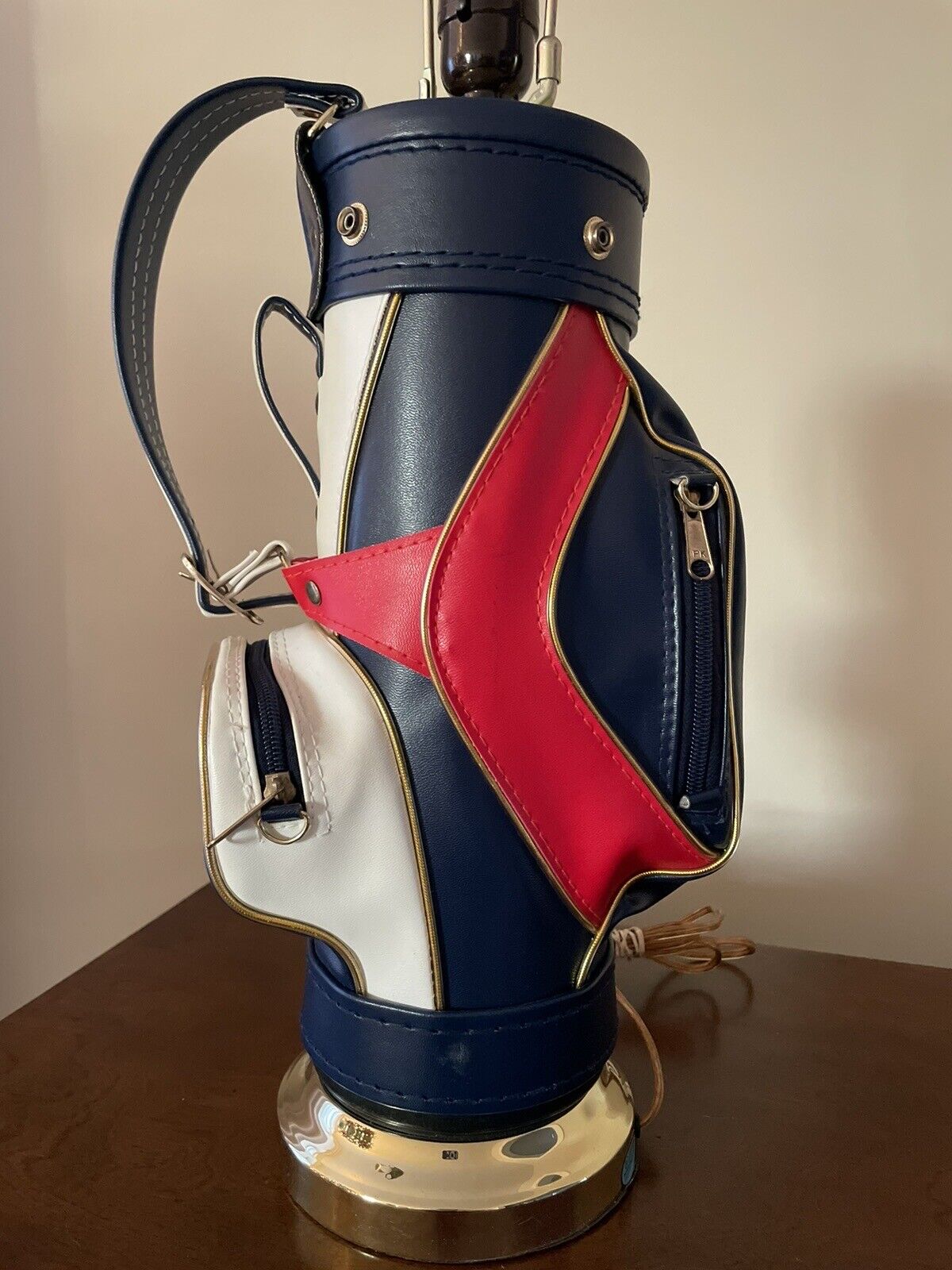 Vintage 1970's Golf Bag Table Lamp Red White Blue Dura-Bag-Unique Gift Golf Dad