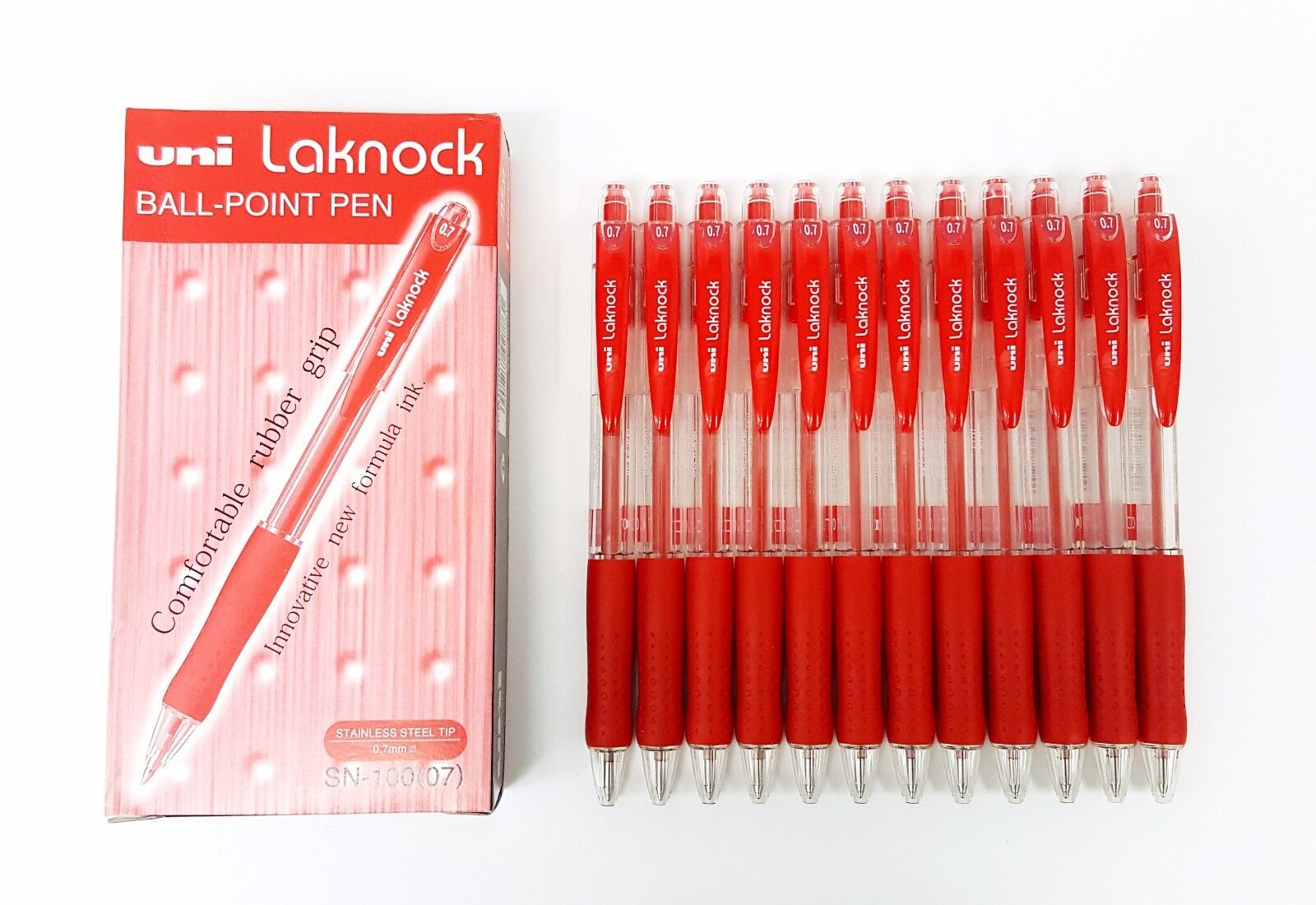 Uni Laknock SN-100 (07) 0.7mm Ballpoint Pen Red 12pcs (ship with tracking no.)  