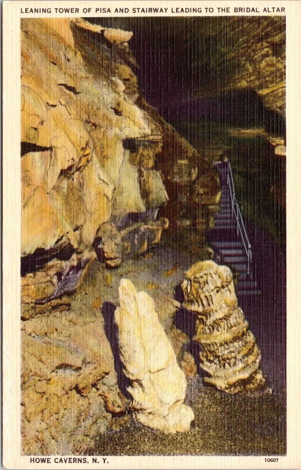 Leaning Tower Pisa Stairway Bridal Altar Howe Caverns New York Linen Postcard
