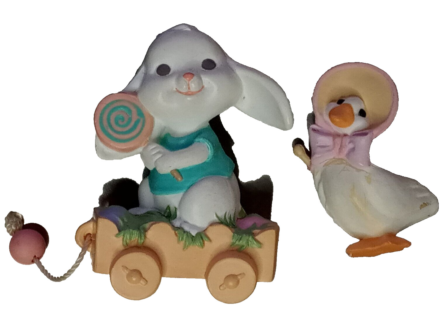 VTG Hallmark Merry Miniatures Easter Bunny Figurine 1988 & Goose in Bonnet 1985