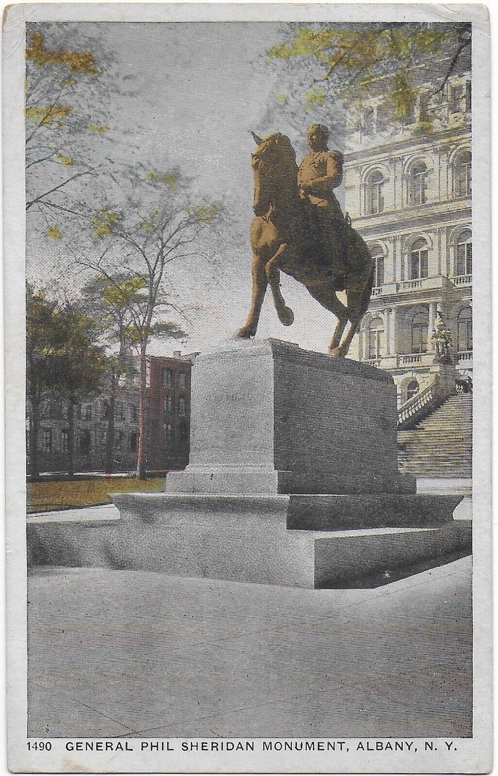 Postcard NY Albany New York c1922 Union Army General Phil Sheridan Monument —C32