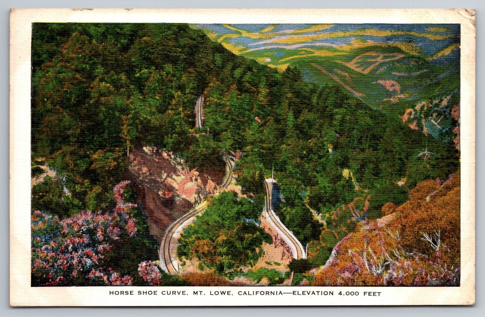 1934 Horseshoe Curve at High Elevation. Mt Lowe California Postcard
