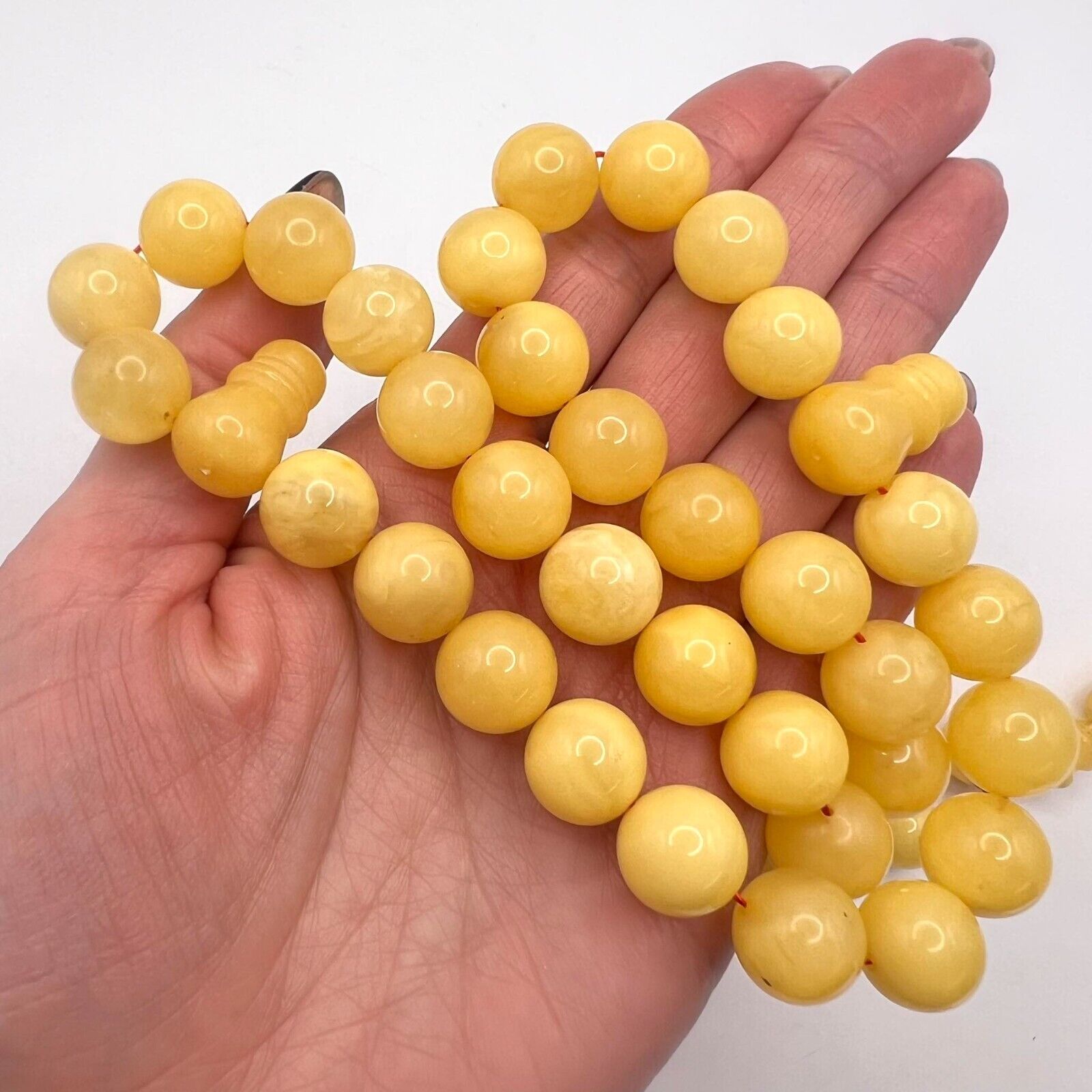 Vintage Genuine BalticYellow White Amber Islamic Muslim Prayer Rosary Beads 52 g