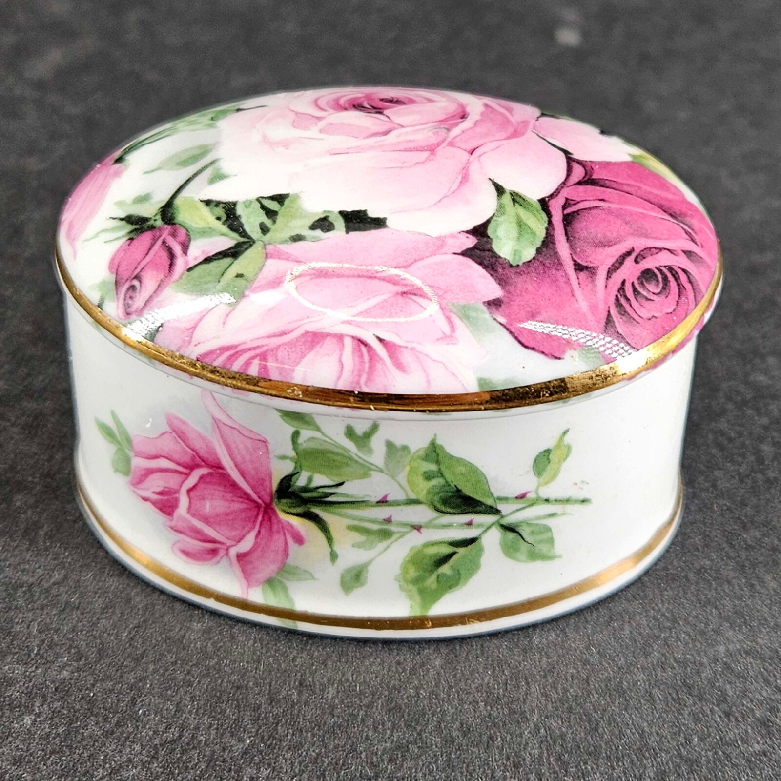 Vintage Mini Pink Rose Trinket Box Bone China England
