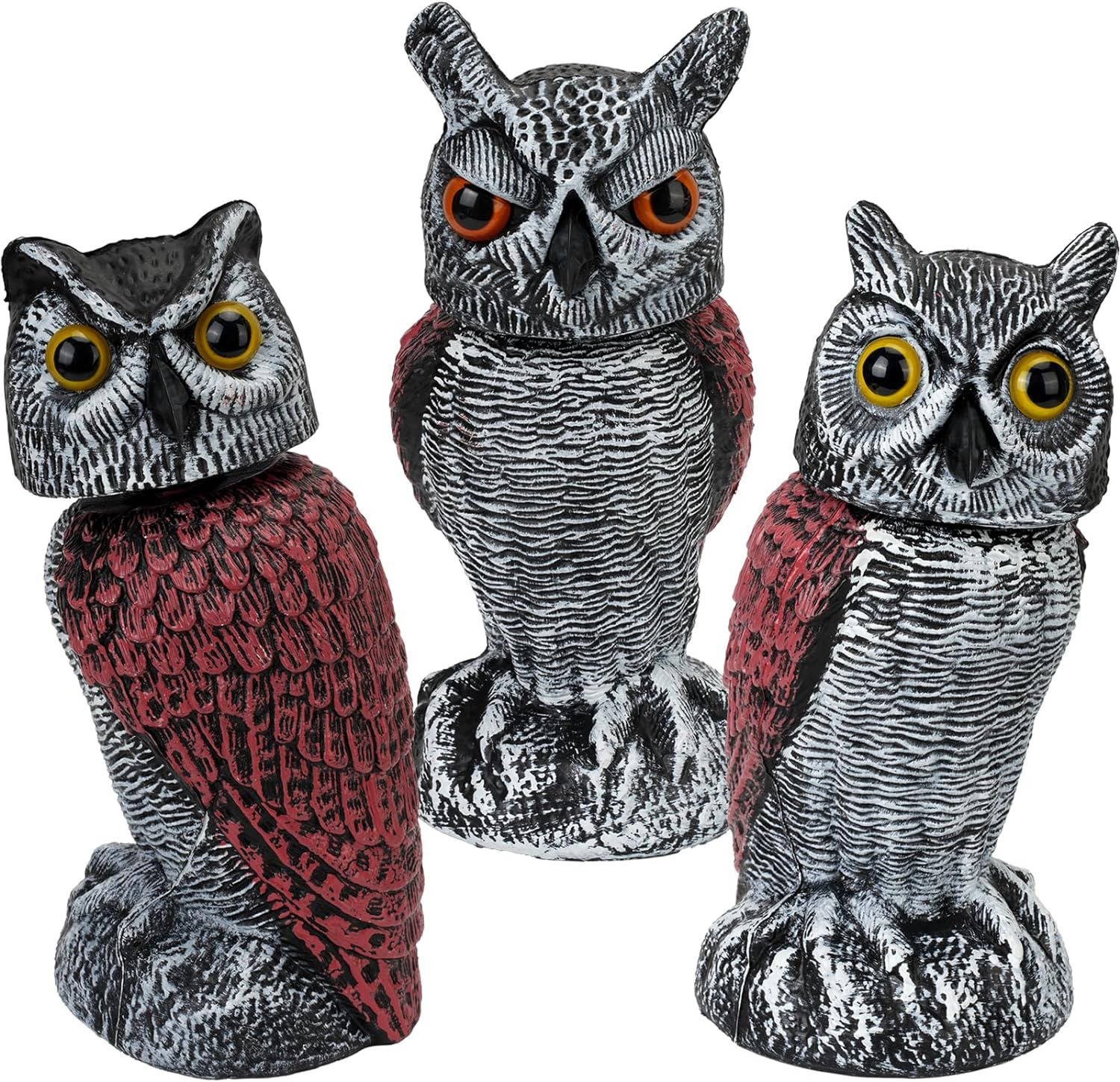 3Pcs Plastic Owl to Keep Birds Away,Owl Scarecrow with Rotating Head for Garden 