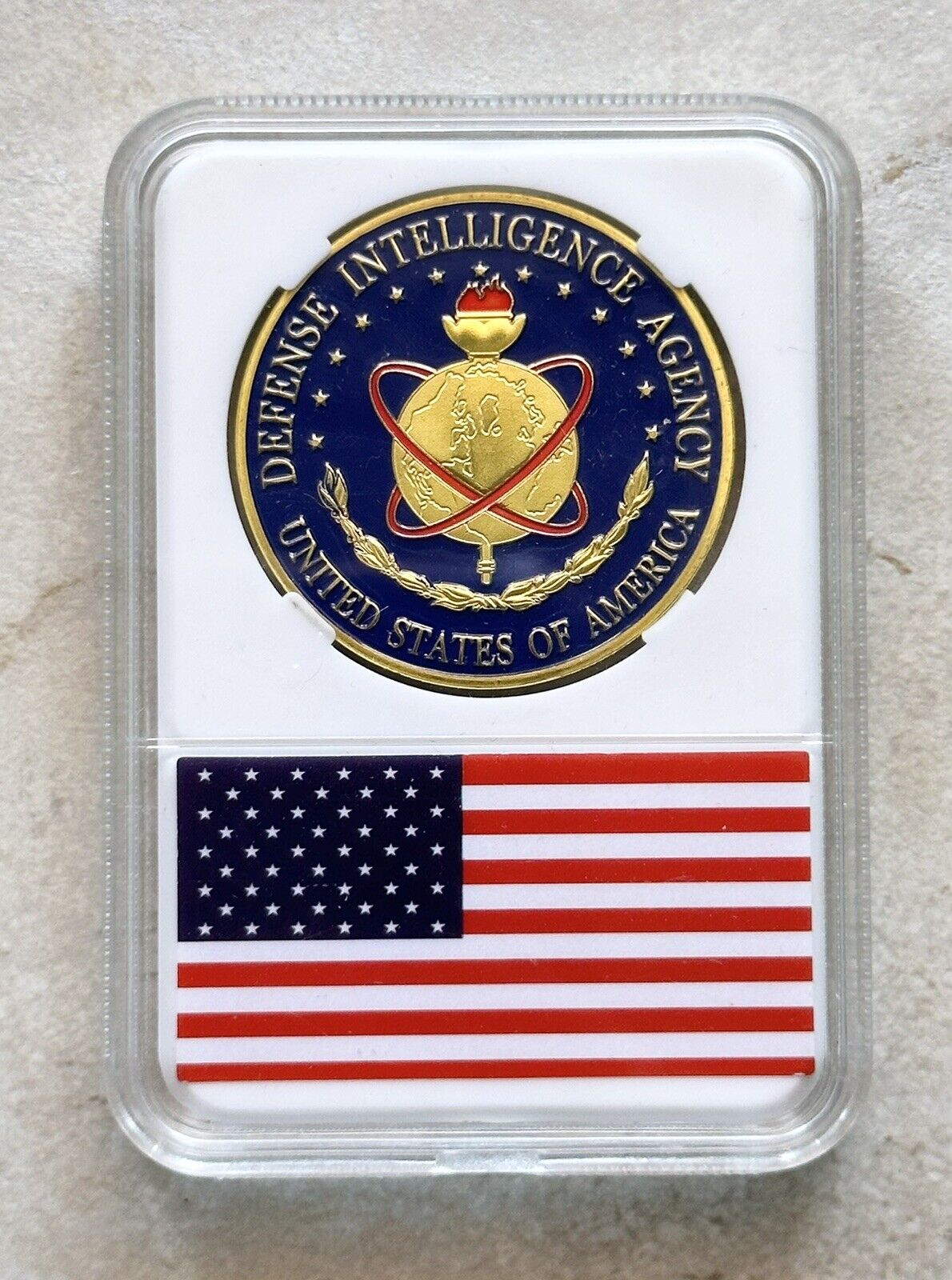 Defense Intelligence Agency (DIA) Challenge Coin With American Flag Case