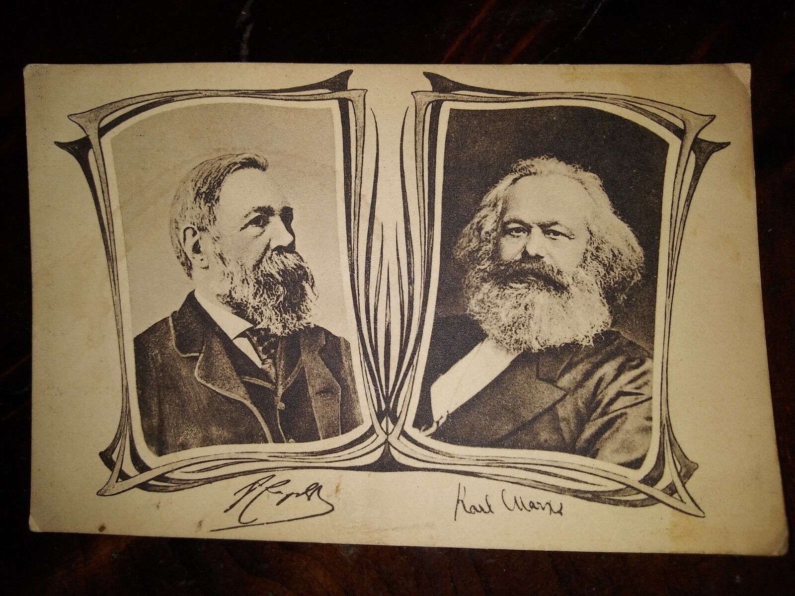Rare Antique German Postcard Lithograph of Karl Marx & Friedrich Engels UNUSED 