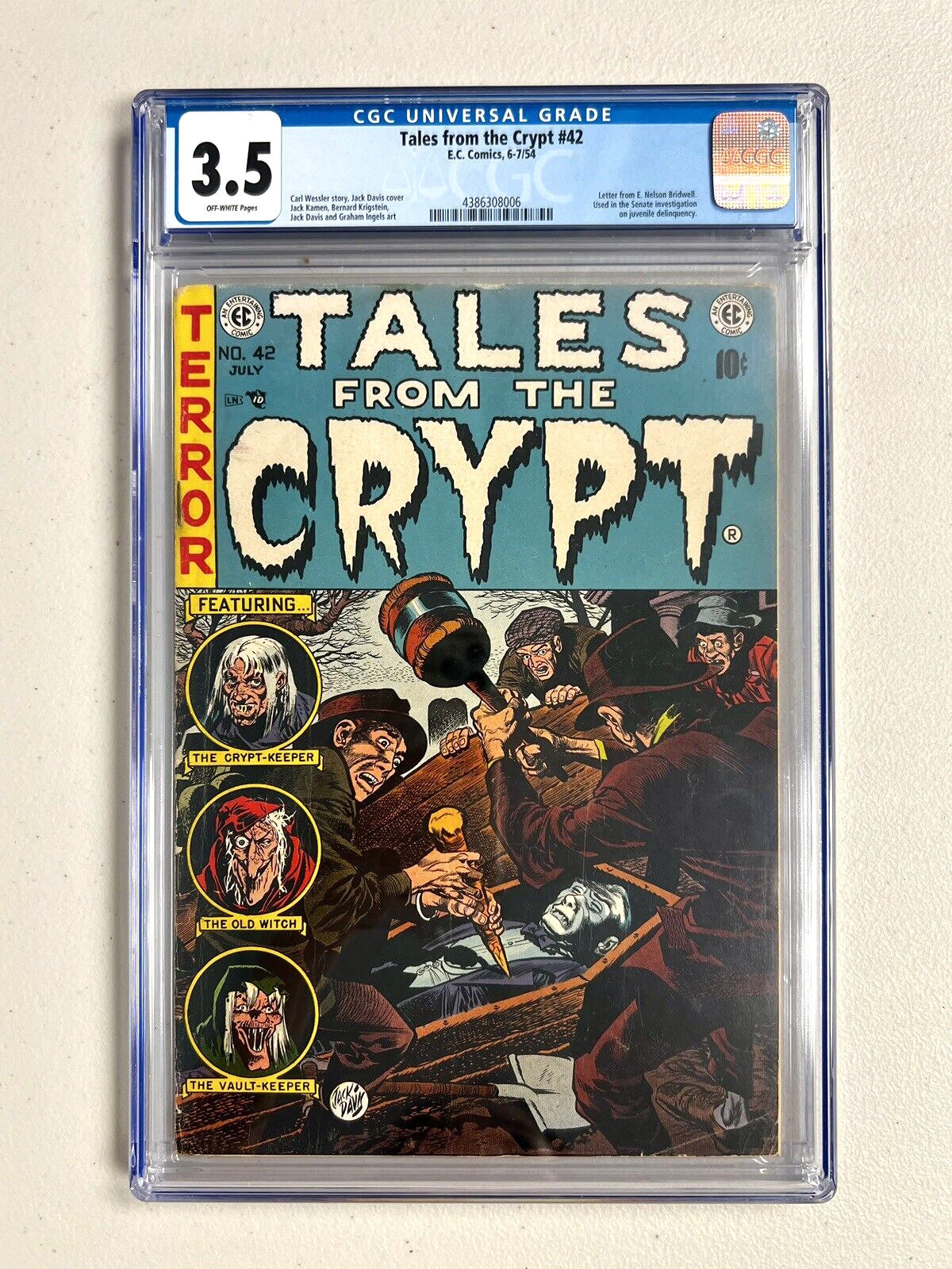 Tales From The Crypt #42 CGC 3.5 OW EC 1954 Vampire Cover
