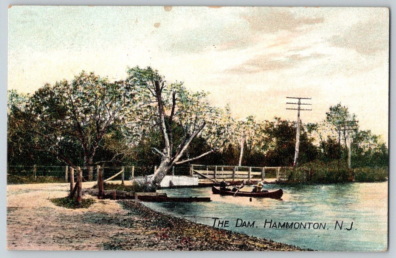 Antique Postcard~ Canoeing The Dam~ Hammonton, New Jersey