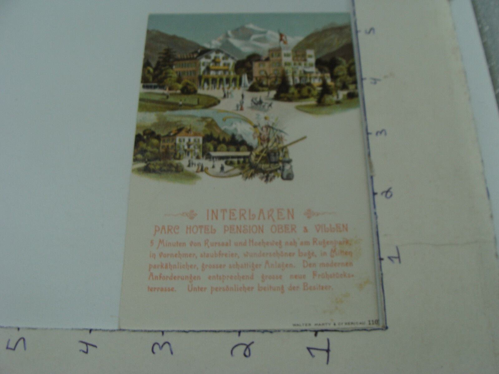 vintage original -- INTERLAKEN PARC HOTEL PENSION OBER & VILLEN info on back