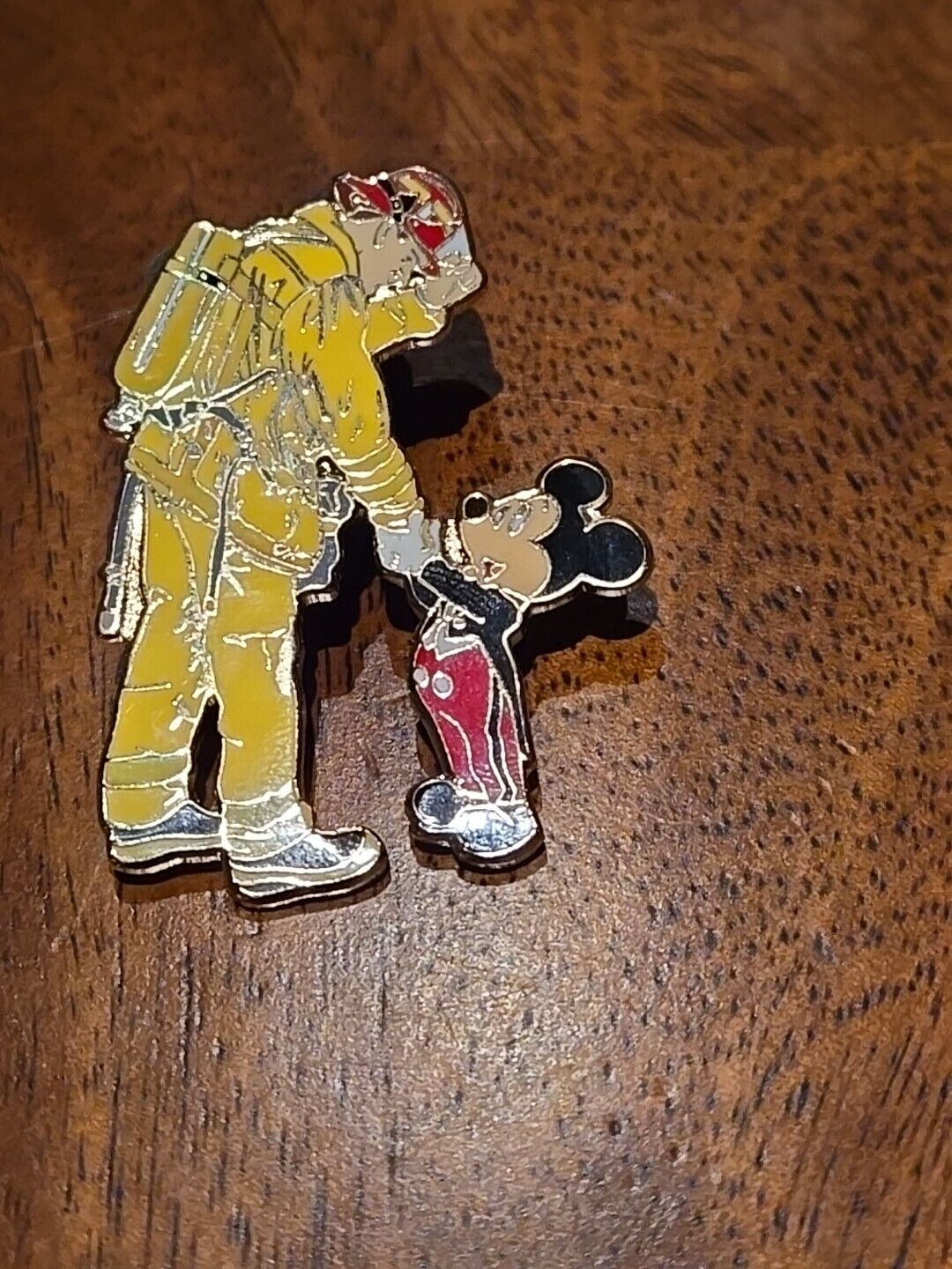 Disney Pin Mickey Shaking Hands With A Firefighter / Fireman Disney Pin 2002