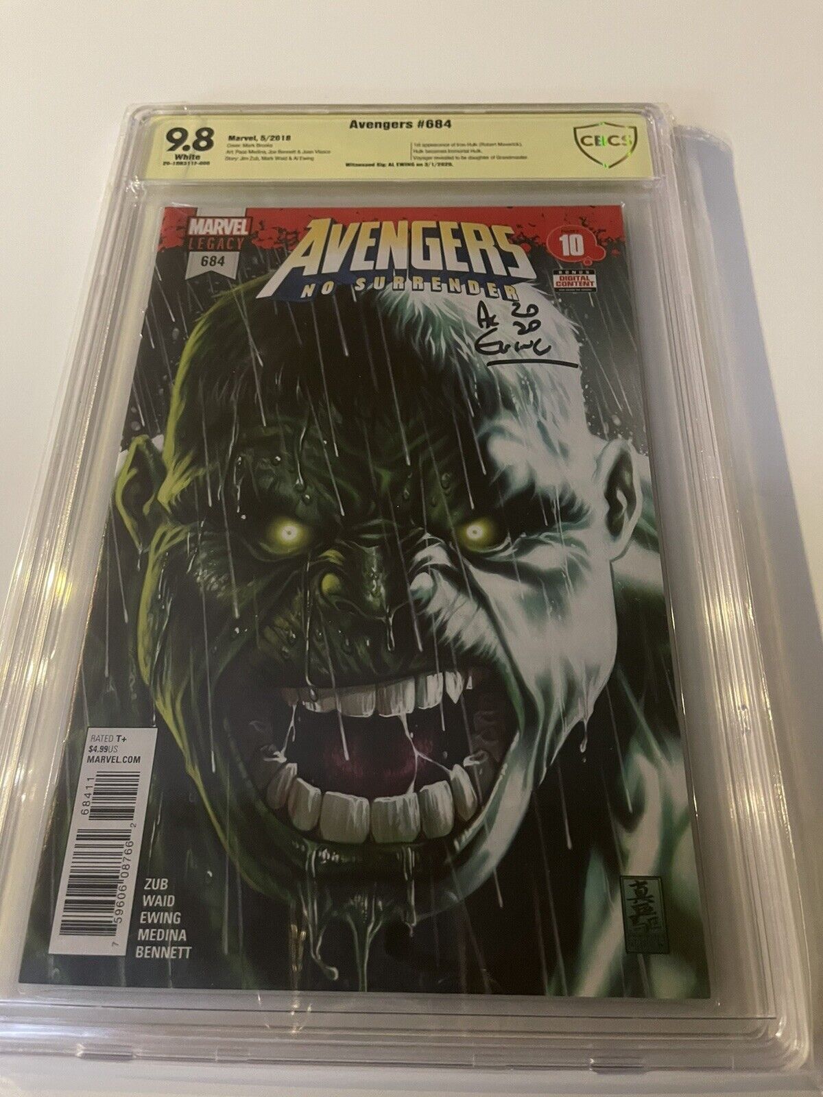 Avengers #684 CGC 9.8 First Immortal Hulk Signed By Al Ewing